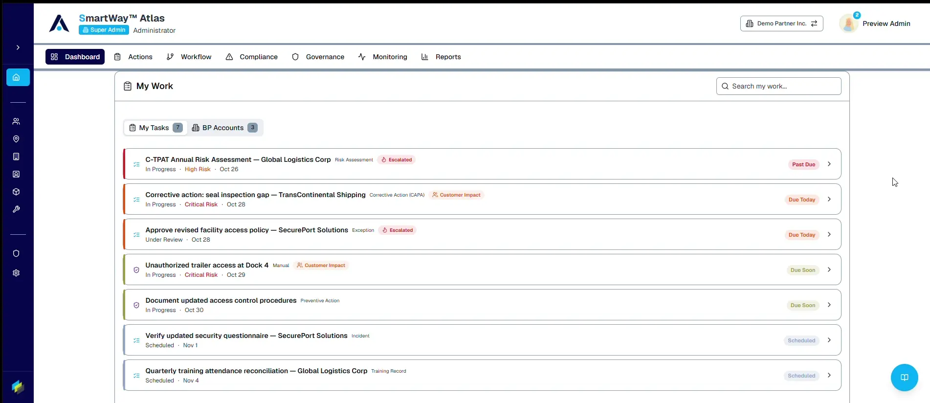 Assigned tasks listed in the Atlas daily dashboard.